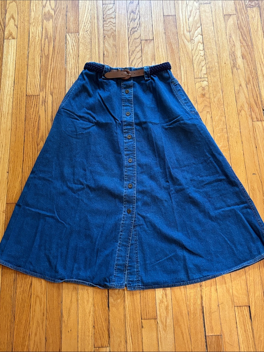 Jantzen Button-Front A-Line Denim Skirt with Braided Belt vintage size 10